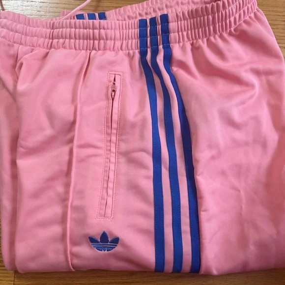 adidas Pink Sweatpants with Blue Three-Stripes - Picture 1 of 5